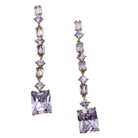 Cubic Zirconia Long Dangle Drop Earrings 2.5” - Picture 1 of 6